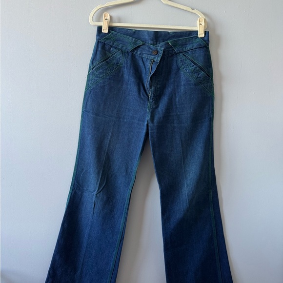 GIVENCHY rare vintage flare jeans with green embroidery